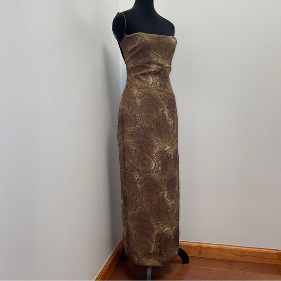 NEW! Mirror Palais- S&M PAISLEY-PRINT COWL-NECK SILK MIDI DRESS Brown Size M - Picture 2 of 14